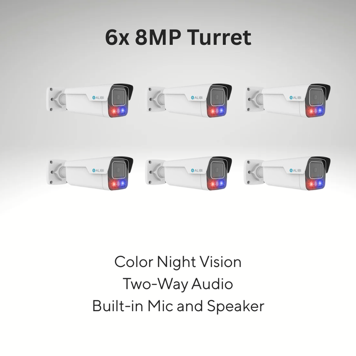 6X Alibi ALI-PB80-LUAIS Vigilant 5MP 98 Feet IllumiNite-IR Starlight IntelliSearch IP Bullet Camera w/Built-in Mic and Speaker
