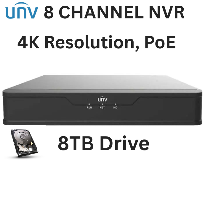 Uniview NVR302-08S2-P8-8TB Easy S2-P Series 8 Channel NVR 160Mbps Max Throughput - 8TB with Built-in 8 Port PoE