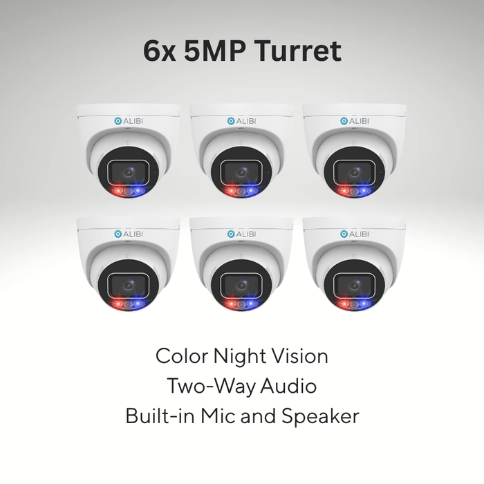 6X Alibi ALI-PT50-LUAIS-D Vigilant 5MP 98 Feet IllumiNite-IR Starlight IntelliSearch IP Turret Camera w/Built-in Mic and Speaker