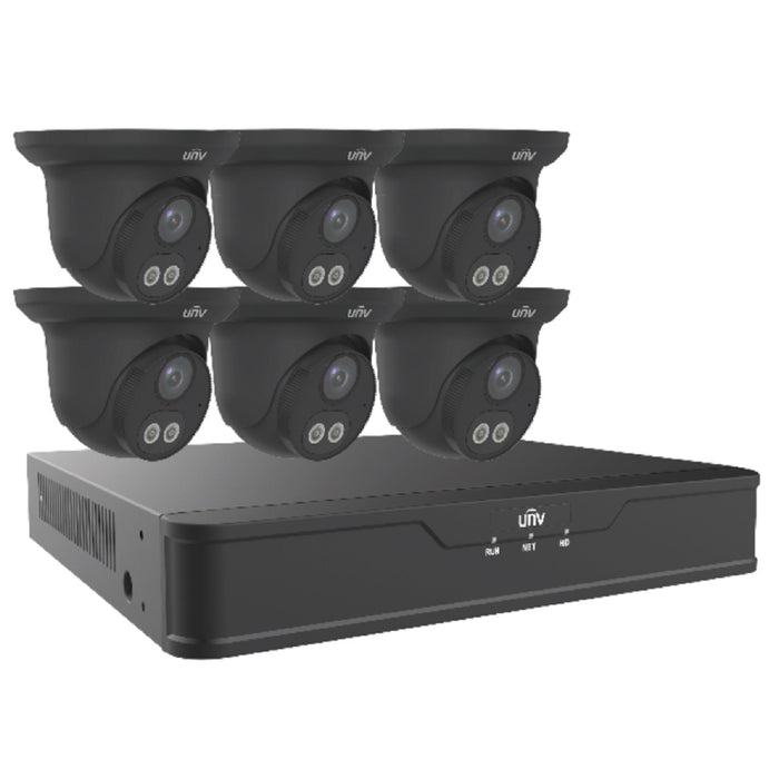 EK-S31P8DLT46T2-BK Uniview Easy S3-P Series 8 Channel NVR 64Mbps Max Throughput - 2TB with Built-in 8 Port PoE with 6 x EC-T4F28M-V3 4MP Dome IP Security Camera - Black