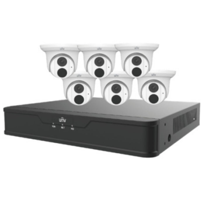 EK-S31P8DLT46T2 Uniview Easy S3-P Series 8 Channel NVR 64Mbps Max Throughput - 2TB with Built-in 8 Port PoE with 6 x EC-T4F28M-V3 4MP Dome IP Security Camera - White