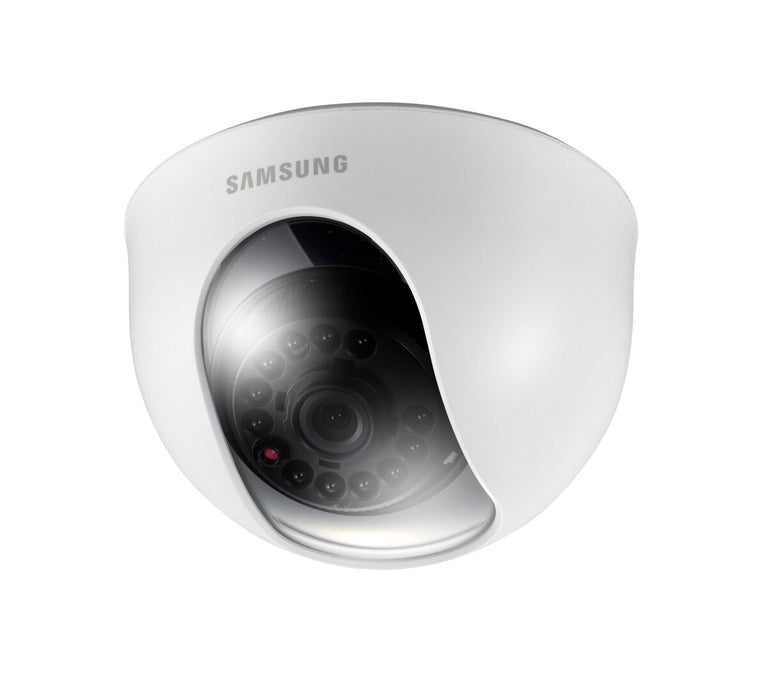 Hanwha Techwin SCD-1020R Analog IR Dome | Hanwha Vision Security Camera Features High resolution of 520 TV lines Min. illumination 0Lux (IR LED on), IR distance 10m Built-in fixed lens (3.6mm) 12VDC Professional Grade