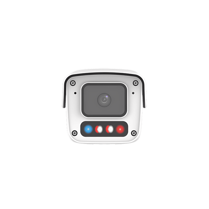 Alibi Security ALI-PB40-VLUAIS-D 4MP IP Vandal Bullet 131 ft Dual Light Starlight Plus IntelliSearch 2.8mm 130dB WDR Built-in Mic & Speaker Audio-Alarm I/O Ultra H.265 SD-Card Red-Blue Strobe and Audio Message