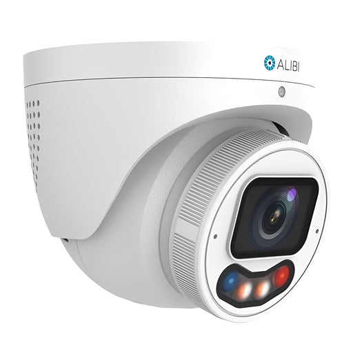 Alibi Security ALI-PT40-VLUZAIS-D 4MP IP Vandal Turret 98 ft Dual Light Starlight Plus IntelliSearch 2.8-12mm 130dB WDR Built-in Mic & Speaker Audio-Alarm I/O Ultra H.265 SD-Card Red-Blue Strobe and Audio Message