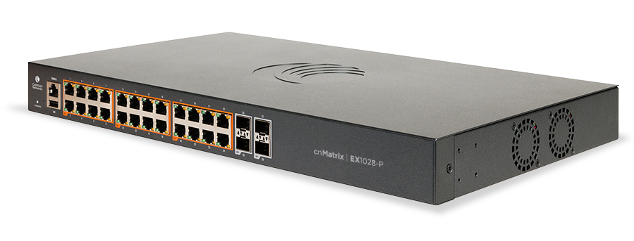Cambium Networks - cnMatrix EX2028-P, Intelligent Ethernet PoE Switch, 24 1G and 4 SFP+ fiber ports - UK pwr cord - MX-EX2028PxA-K
