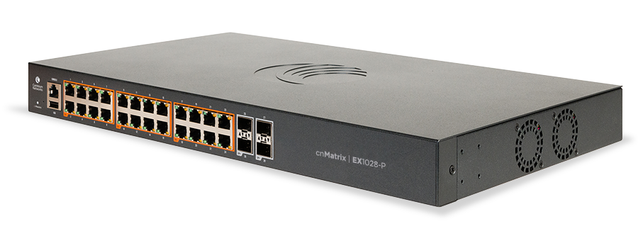 Cambium Networks - cnMatrix EX1028-P, Intelligent Ethernet PoE Switch, 24 1G and 4 1Gbps SFP fiber ports - no pwr cord - MX-EX1028PxA-0