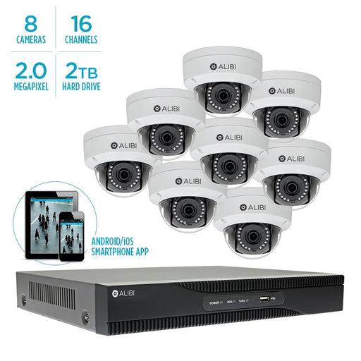 Alibi 4MP 8-Camera 100' IR IP Outdoor Security System, With 16-Channel NVR And 2TB HDD - Alibi - Ally Security