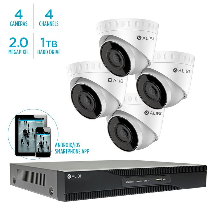 Alibi 2MP 4-Camera 100' IR IP Outdoor Security System, With 4-Channel NVR And 1TB HDD - Alibi - Ally Security