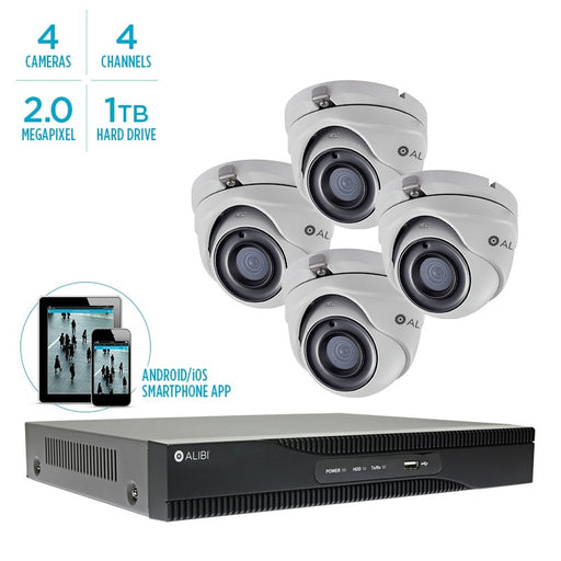 Alibi 2MP Starlight 4-Camera 65' IR Hd Hybrid+ Outdoor System, With 4-Channel DVR And 1TB HDD - Alibi - Ally Security