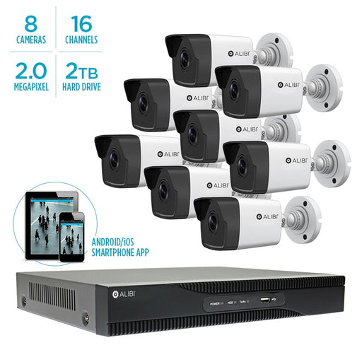 Alibi 4MP 8-Camera 100' IR IP Outdoor Security System, With 16-Channel NVR And 2TB HDD - Alibi - Ally Security