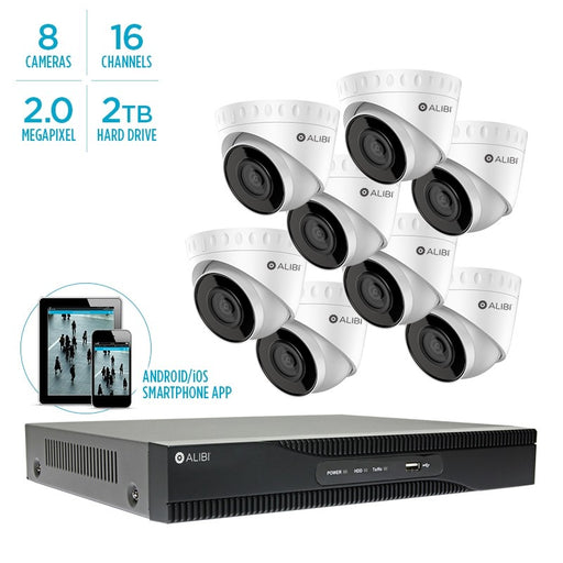 Alibi 2MP 8-Camera 100' IR IP Outdoor Security System, With 16-Channel NVR And 2TB HDD - Alibi - Ally Security