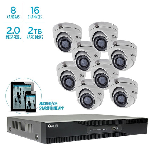 Alibi 2MP Starlight 8-Camera 65' IR Hd Hybrid+ Outdoor System, With 16-Channel DVR And 2TB HDD - Alibi - Ally Security