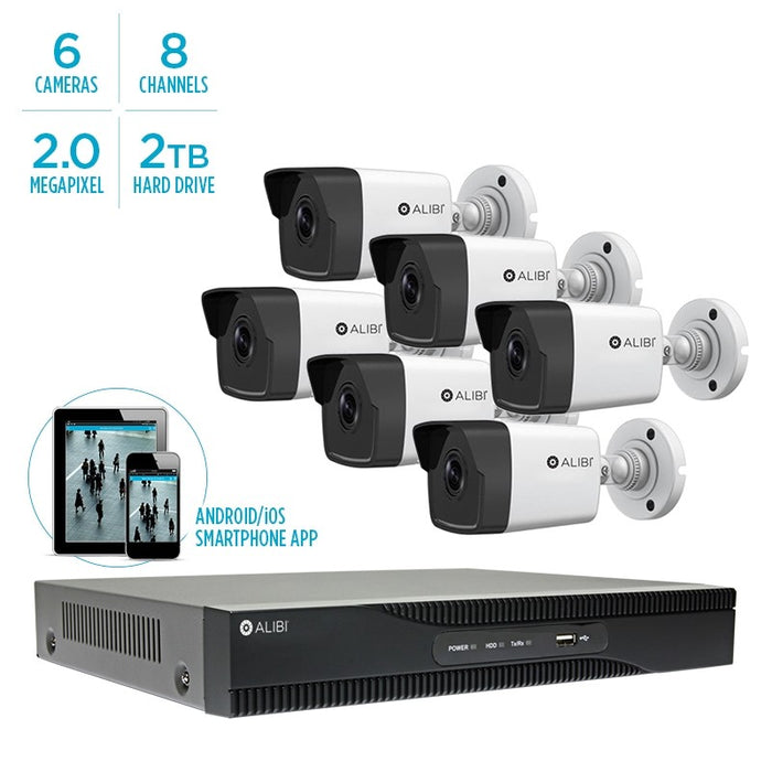 Alibi 6-Camera 2.0 Megapixel 65' IR HD-TVI Hybrid+ Outdoor Security Camera System With 8-Channel DVR - Alibi - Ally Security