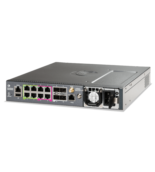 Cambium Networks - cnMatrix TX 2012R-P, Intelligent Ethernet PoE Switch, Cambium Sync,  8 x 1gbps, and 4 SFP+, Removeable Power Supply  (not included) - no pwr cord, USA Only - MXTX2012GxPA11