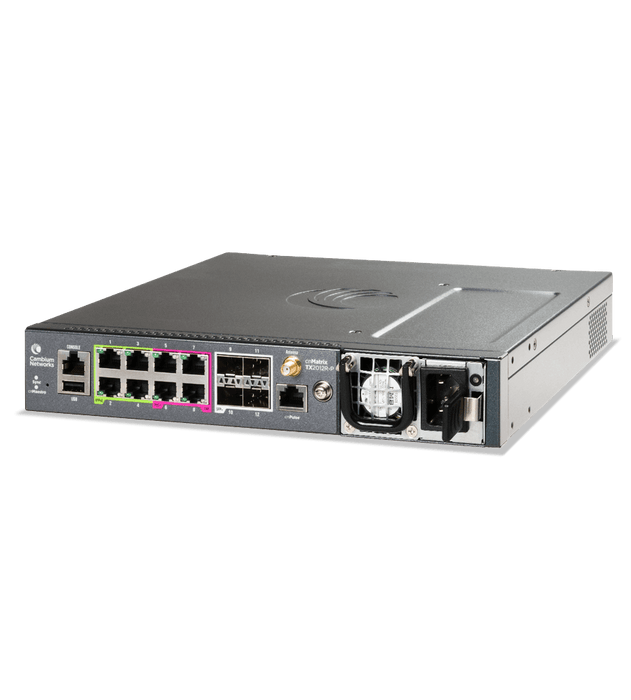 Cambium Networks - cnMatrix TX 2012R-P, Intelligent Ethernet PoE Switch, Cambium Sync,  8 x 1gbps, and 4 SFP+, Removeable Power Supply  (not included) - no pwr cord - MXTX2012GxPA10